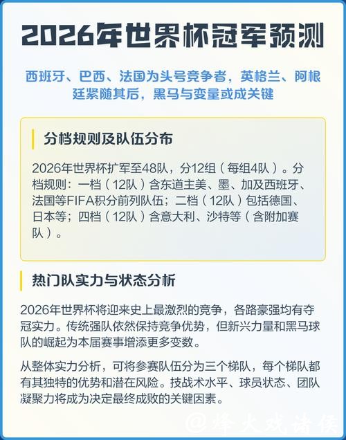 2026世界杯冠军球队预测分析